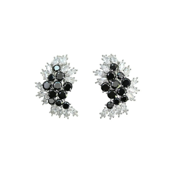 Faship Gorgeous Black CZ Crystal Clip Ons Earrings