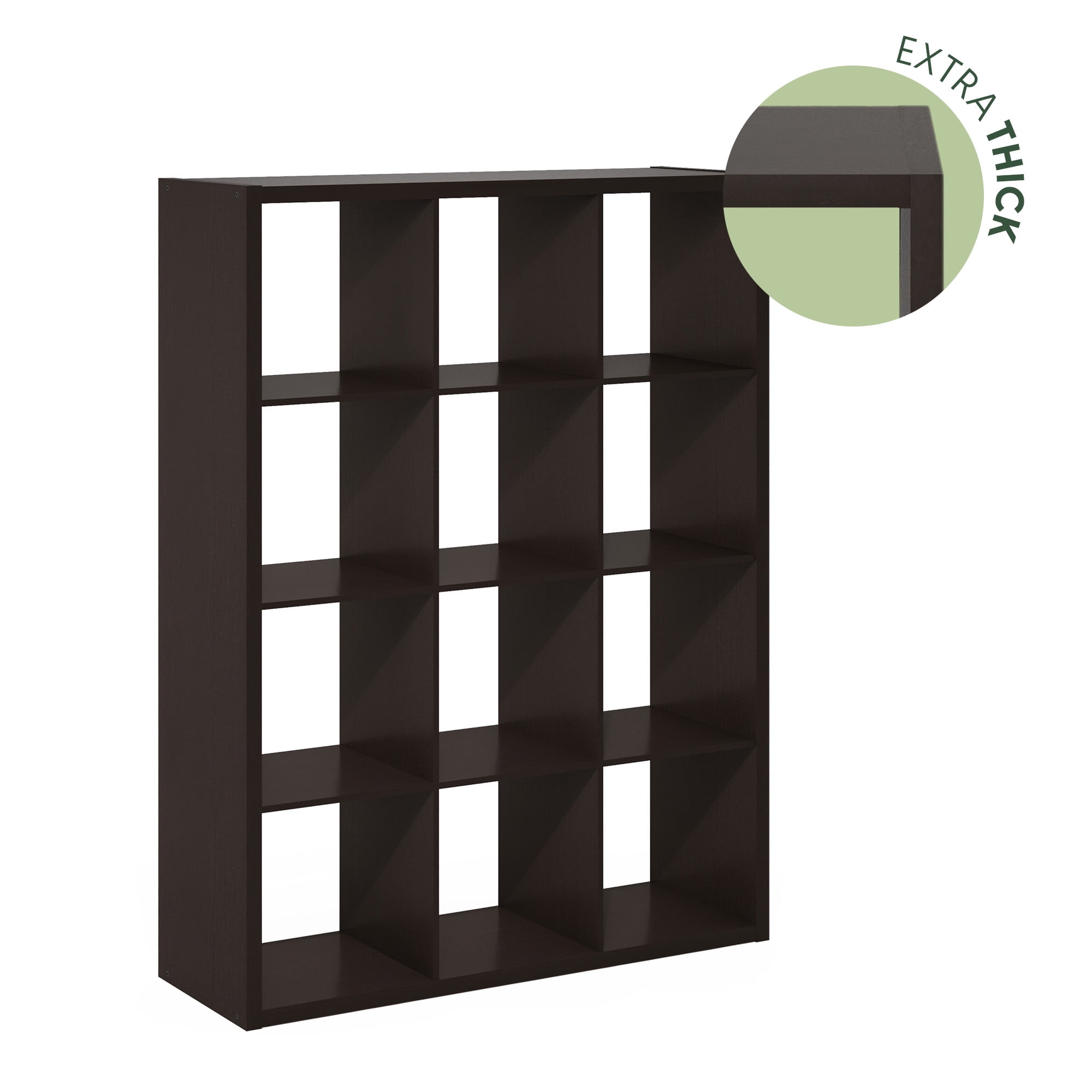 Furinno CUBICLE Book Shelf, 12-Cube Thick Frame Bookshelf, Reversible Bookcase with Open Back, 14.6 x 43.8 x 58, for Living Room, Bedroom, Home Office, Black Dark Oak