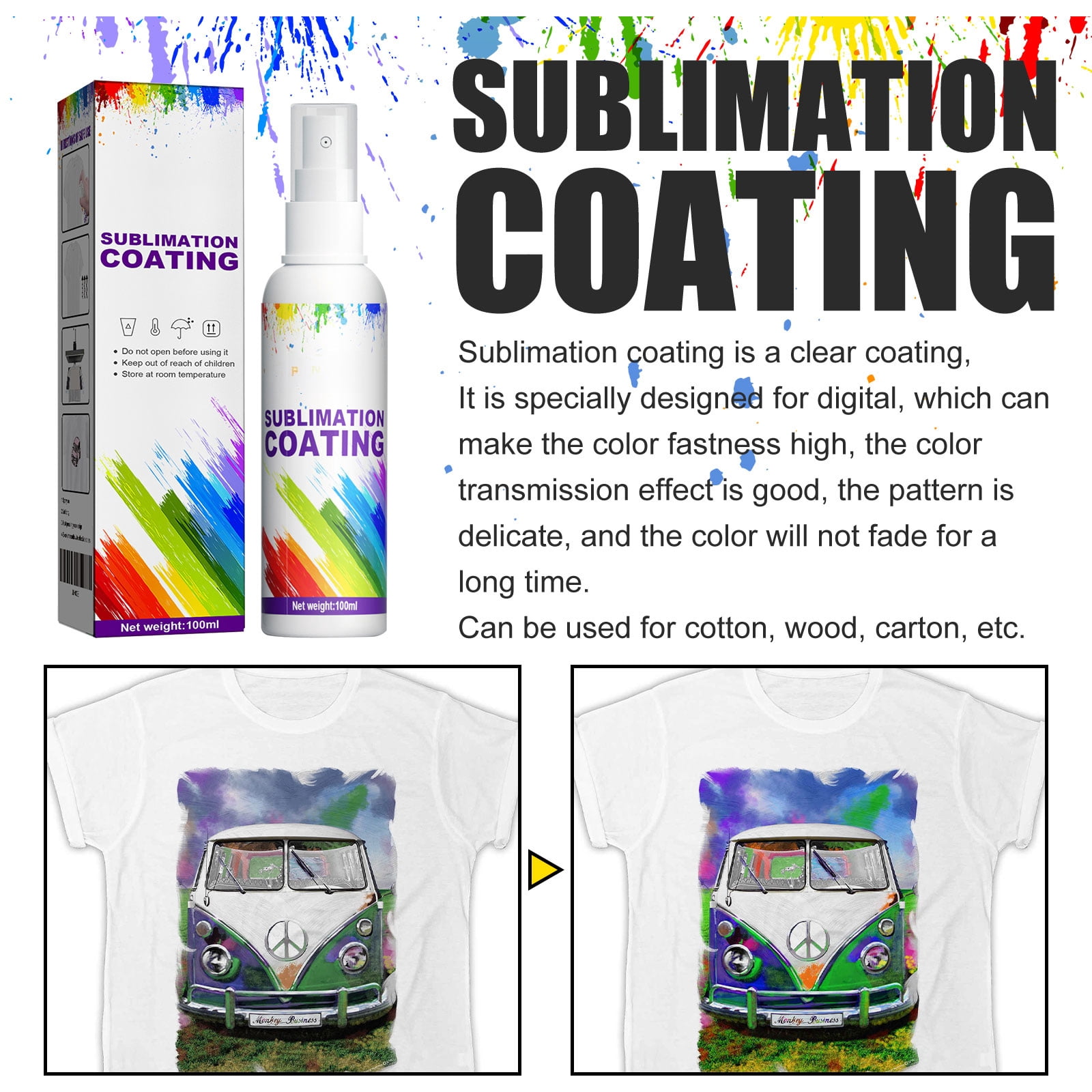 Alvantor Sublimation Spray for Cotton and Polyester T-Shirts with Quick Dry and Superior Fabric Adhesion, 3.38 fl. oz