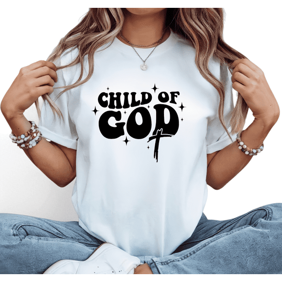 Women's Sparkle Child Of God Black Graphic Breathable T Shirt Casual Comfortable Short Sleeve Round Neck White S-5XL