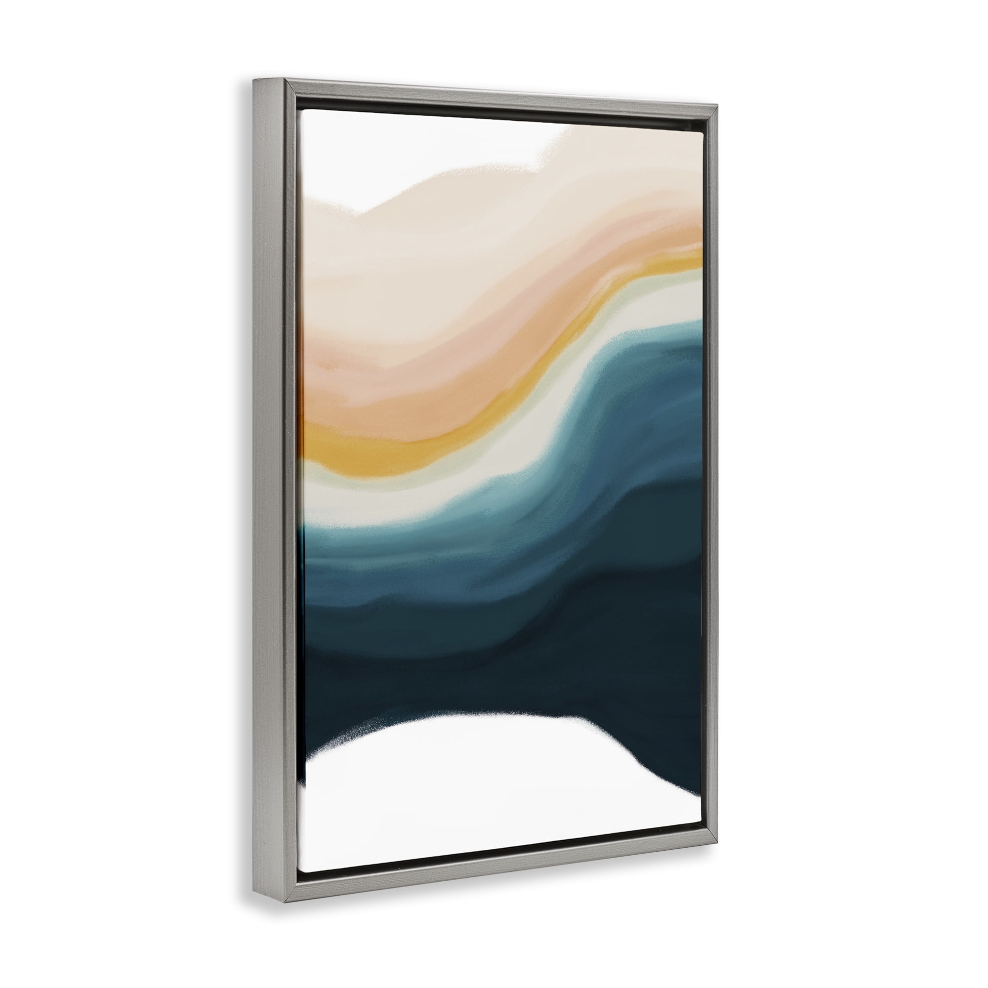 Stupell Industries Peach Swirl Fluid Pattern Abstract Painting Gray Floater Framed Canvas Art Print Wall Art, 21 x 31