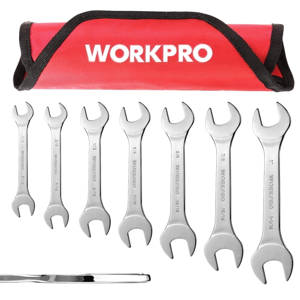 Juego de llaves WORKPRO SAE superfinas con extremo abierto, 7 piezas de 6 a 27 mm con bolsa