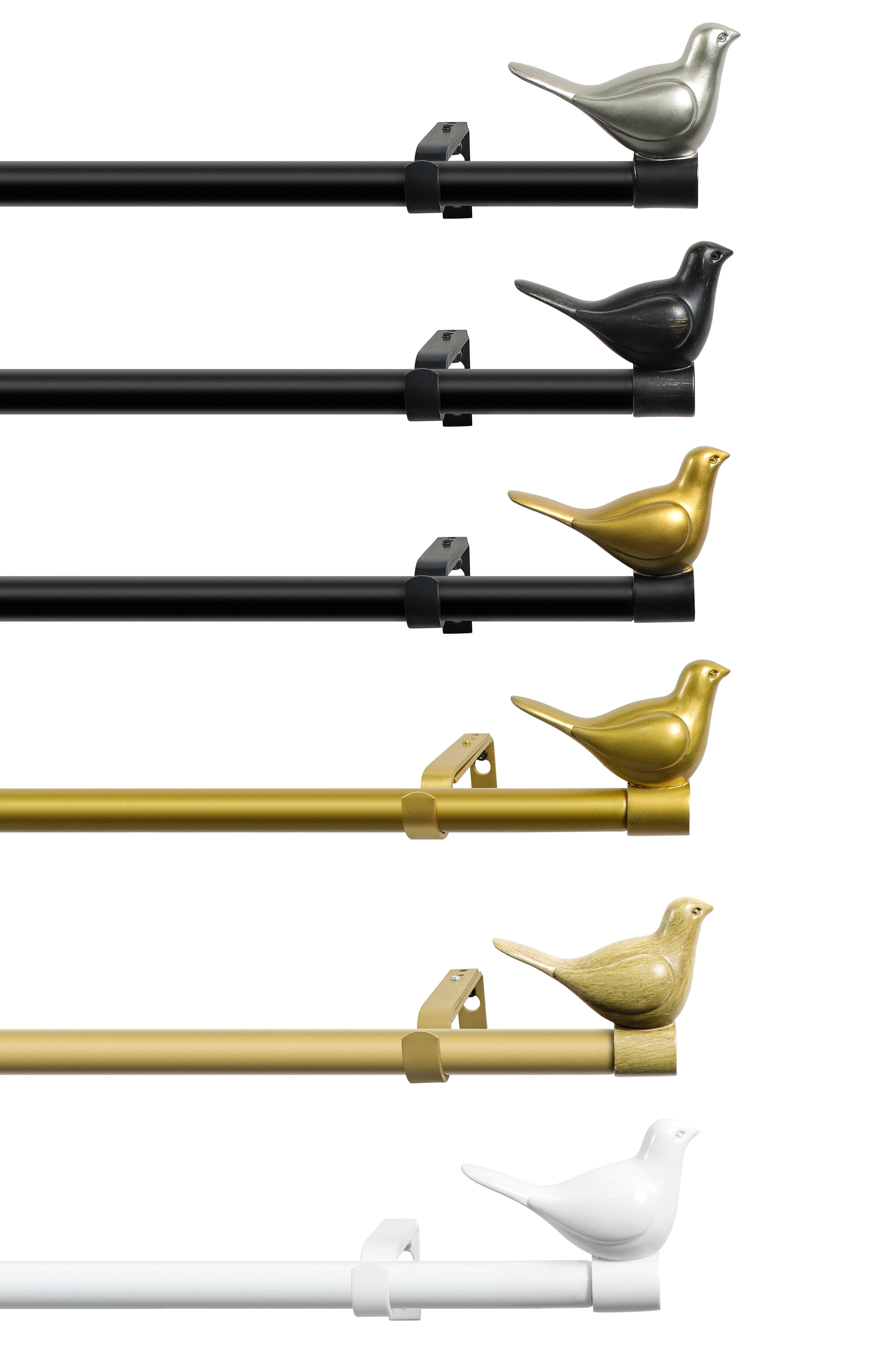 Meriville  3/4" Diameter Farmhouse Single Window Curtain Rod, Bird Finials Cottage - 28"-48"
