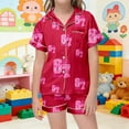 thumbnail image 2 of Kids Girls 67 Pajama Button Short Sleeve Shorts Two Piece Silk Sleepwear Children Valentine's Day Nightwear Outfit for Kids Cozy Loungewear, 2 of 6