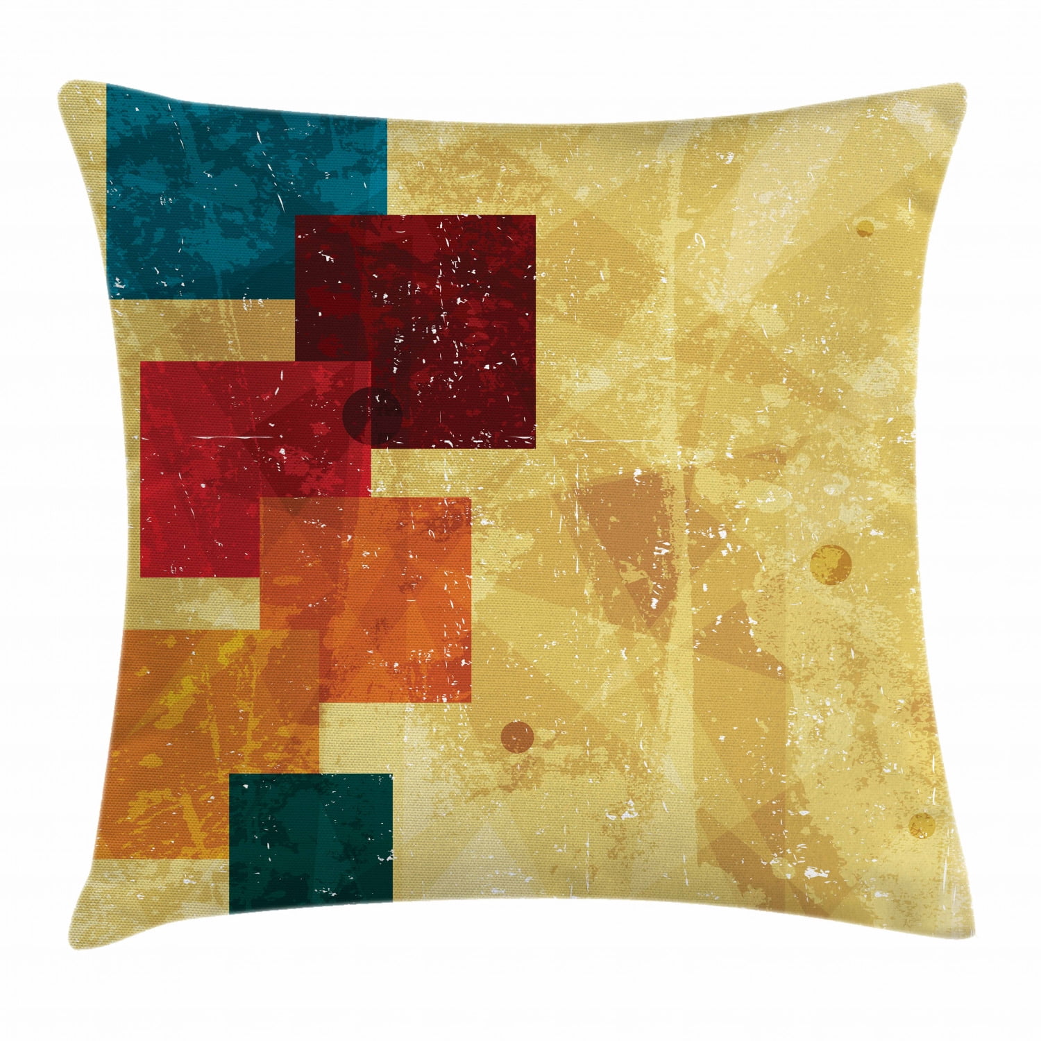 Red and Brown Throw Pillow Cushion Cover, Colorful Squares Abstract