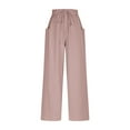 thumbnail image 7 of Simua Wide Leg Cotton Linen Pants for Women Summer Capri Flowy Pants Casual Loose Drawstring High Waist Trousers with Pockets, 7 of 7