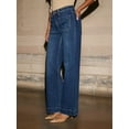 thumbnail image 6 of Women'S Wide Leg Jeans High Waisted Straight Leg Stretchy Denim Pants with Pockets Dark Blue L, 6 of 8