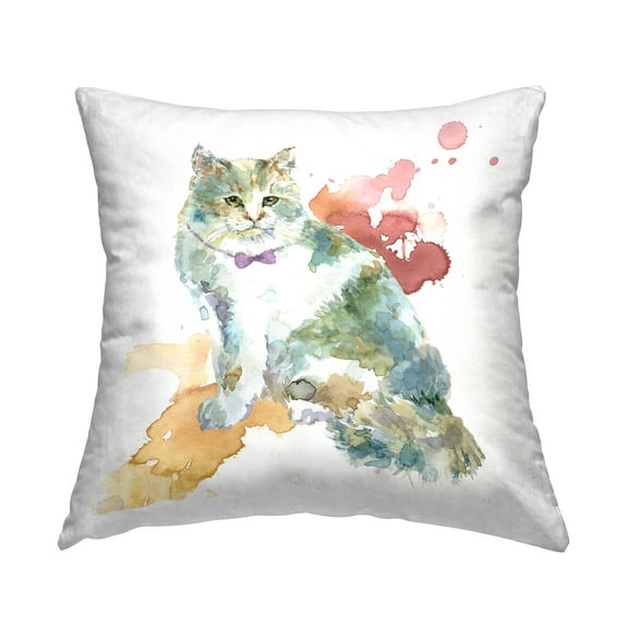 Stupell Industries Cat with Bowtie Splash Square Decorative Printed Throw Pillow, 18 x 18
