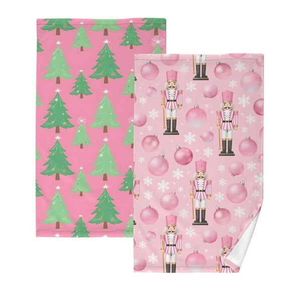 Ryvnso 2 PCs Hand Towels Sets Hand Draw Trees Cotton Face Towel christmas Ball Nutcracker