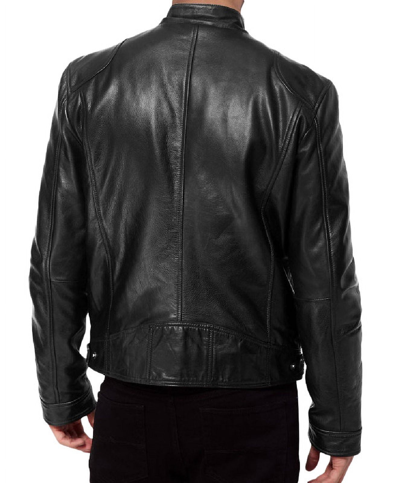 Men's Stylish Black 100% Genuine Lambskin Leather Lightweight Soft Satin lining Jackets for Men - L Size