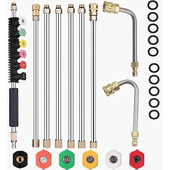 Beiled 4000 PSI Pressure Washer Wand, 10pcs Set w/6 Nozzle Tips (30°/90°/120°), 1/4" Quick Connect, Curved Rod for Roof/Gutter/Wall Cleaning
