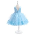 thumbnail image 4 of Sngxgn Little Girls Tulle Dress Long Sleeve Square Neck Layered Dresses for Casual Party(Blue,130), 4 of 8