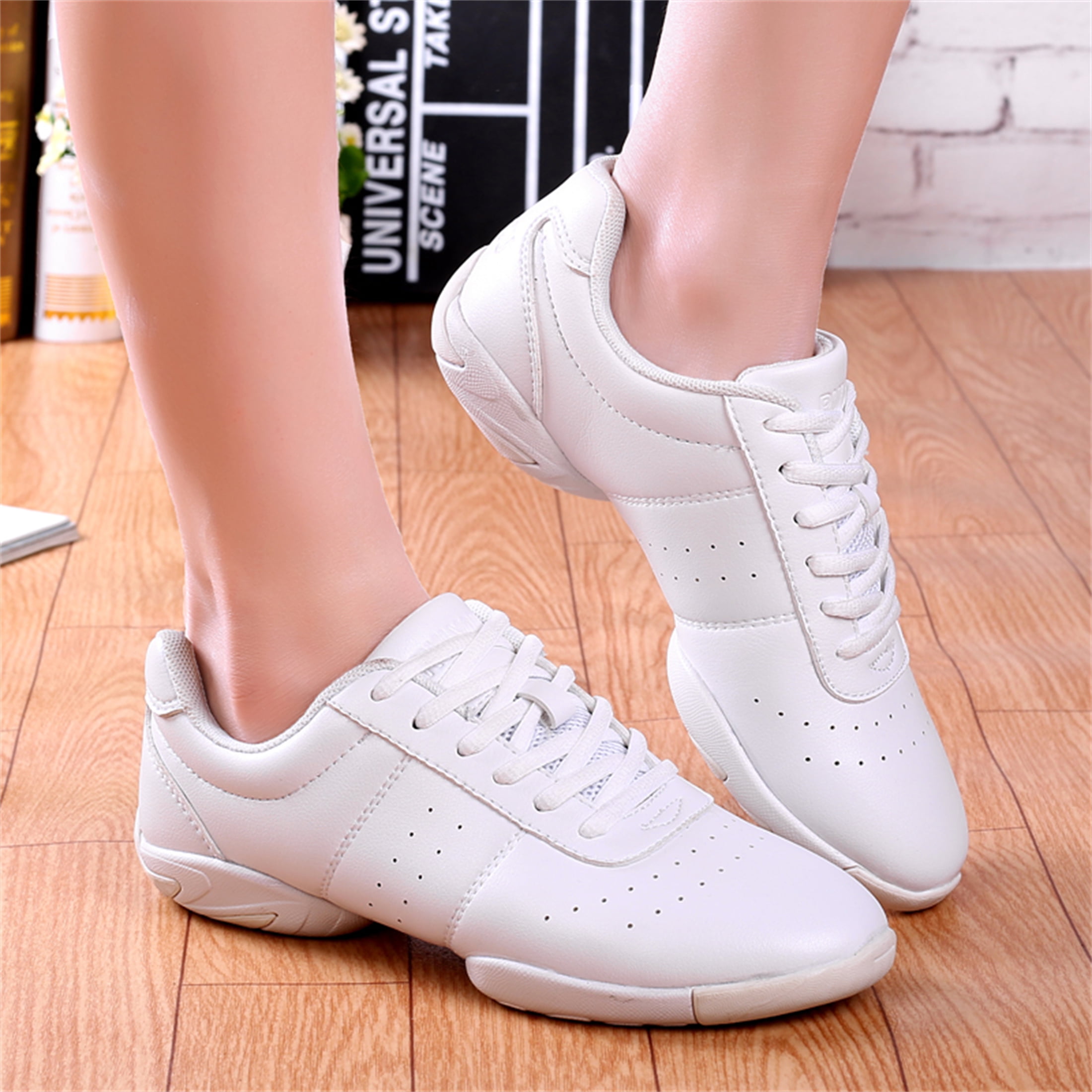 LASUDRAA Women's Cheerleading Shoes, Girl's White Cheer Shoes with Soft-Soled for Training, Dancing, Yoga