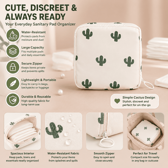 Sanitary Pad Storage Pouch, Waterproof Feminine Care Organizer Bag, Discreet Period Pad Holder for Women, Portable Sanitary Napkin Travel Bag for Purse, Makeup, Toiletries, Office & Daily Essentials