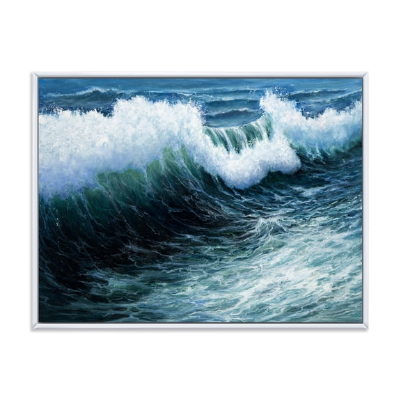 Designart 'The Ocean With Storm Waves' Nautical & Coastal Framed Canvas Wall Art Print