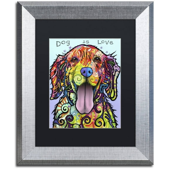 Trademark Fine Art 'Dog Is Love' Canvas Art by Dean Russo, Black Matte, Silver Frame