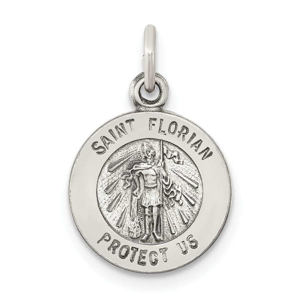 Sterling Silver Antiqued Saint Florian Medal Charm on an Adjustable Chain Necklace Sterling Silver Antiqued Saint Florian Medal Charm on an Adjustable Chain Necklace