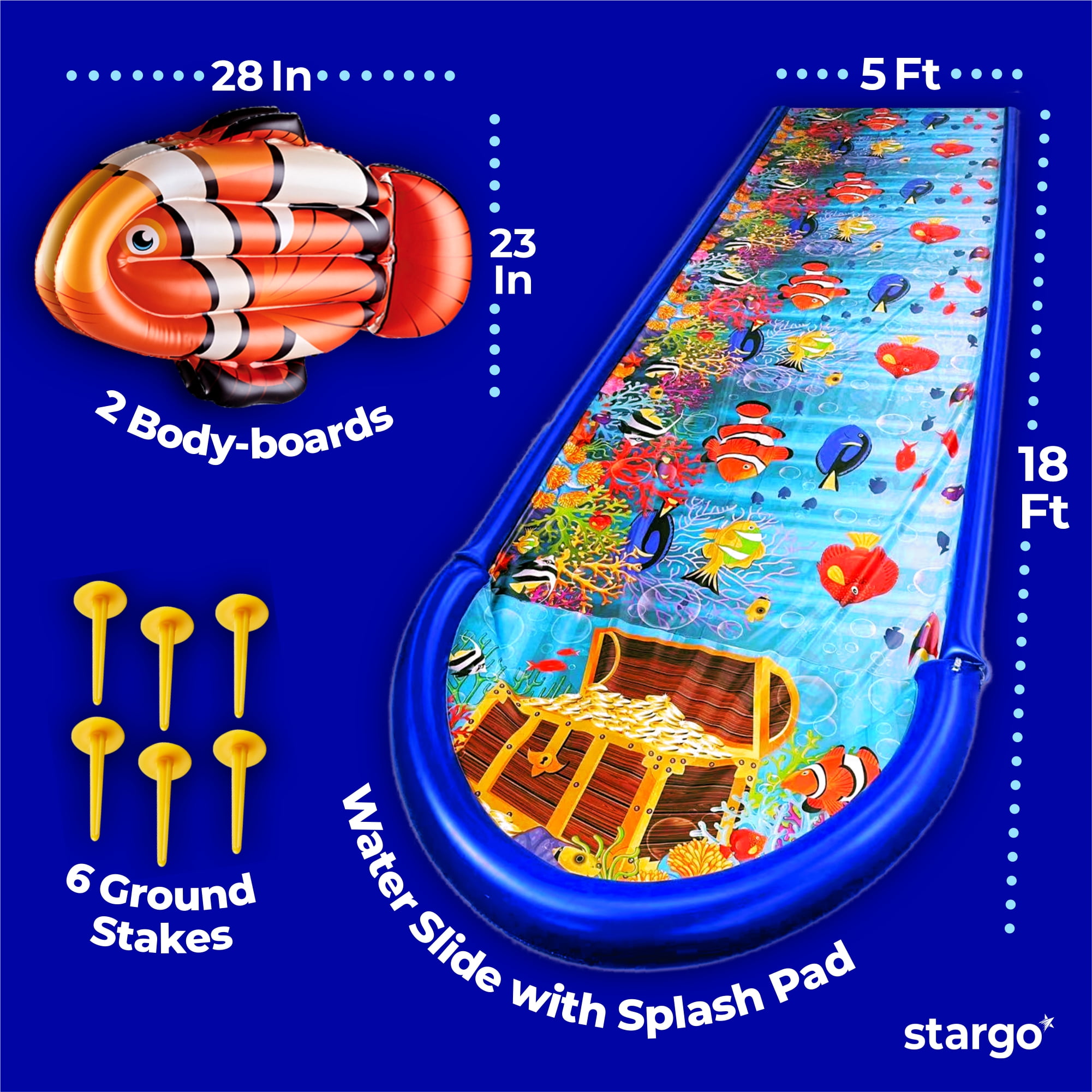 StarGo 18 ft x 5 ft Undersea Dual Slip and Slide with Splash Pad for Kids and Adults Outdoor Water Toy