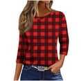 thumbnail image 6 of Mifsaly Plus Size Christmas Shirts Women Plaid Xmas 3/4 Sleeve Pullover Tops Sweater Loose Fit Crewneck Blouse Season Festival Party T-Shirts 2025 Holiday Fashion Clothing, 6 of 9