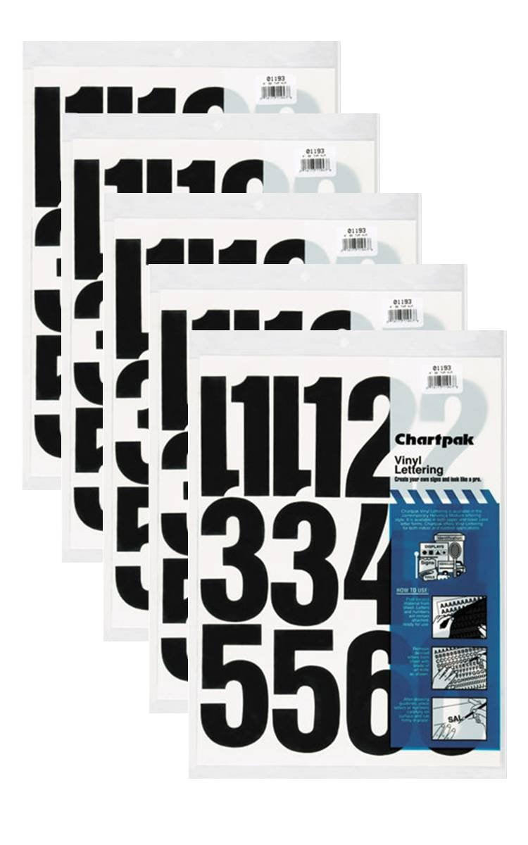 Chartpak 4inch Black Stickon Vinyl Numbers (01193), 5 PACKS