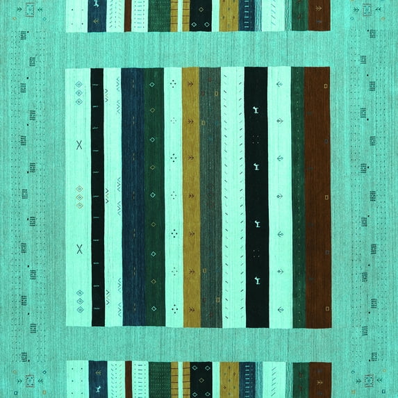 Ahgly Company Indoor Square Abstract Turquoise Blue Contemporary Area Rugs, 7' Square