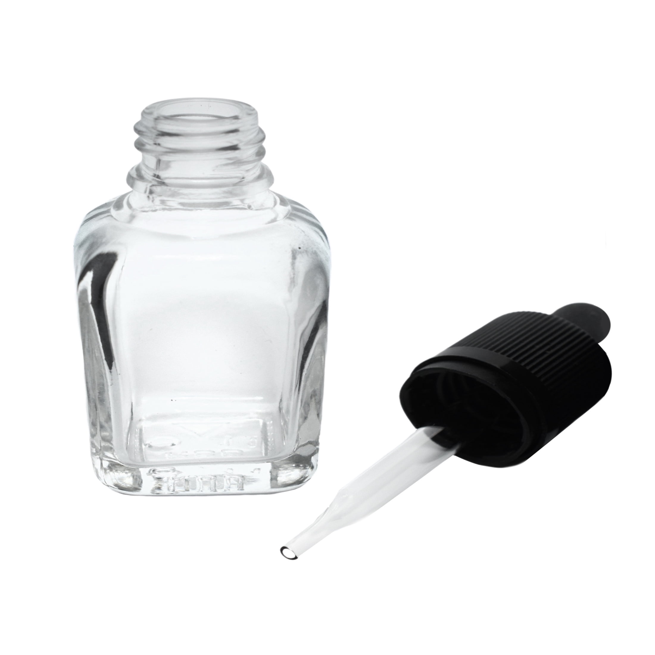 6PK Heavy Duty Barnes Dropping Bottles, 30ml (1oz) - Transparent Soda Glass - 1ml Capacity Glass Dropper - Screw Cap with & Rubber Bulb - Eisco Labs