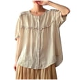 thumbnail image 1 of Camisetas de Algodón para Mujeres de Ajuste Suelto, Cuello en V Algodón Y Lino, Casual Suelto Camisa de Manga Corta, 1 of 7