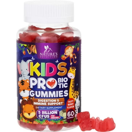 Probiotics for Kids 5 Billion CFU - Natural Immune Support & Digestive Health Supplement - Daily Children's Probiotic Gummy for Ages 4+ Vegan, Gluten, Soy & Dairy Free - Berry Flavored - 60 Gummies