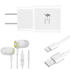 OEM EP-TA20JBEUGUS 15W Adaptive Fast Wall Charger for Cat S62 Pro Includes Fast Charging 10 FT USB Type C Charging Cable, and 3.5mm Earphone with Mic – 3 Items Bundle - White