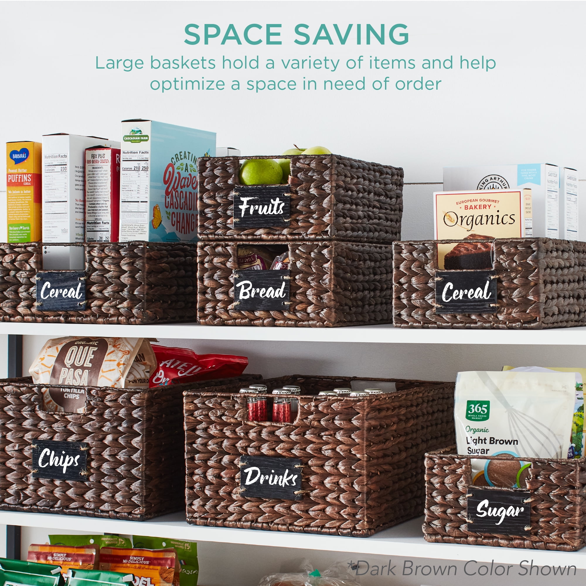 Best Choice Products Set of 4 13in Woven Water Hyacinth Pantry Baskets w/ Chalkboard Label, Chalk Marker - Black