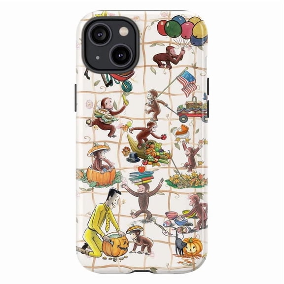 Playful Curious Monkey Halloween Phone Case with Pumpkin Carving and Fall Fun, iPhone Protective Cover Compatible with iPhone 16 15 14 13 12 11 Pro Max Plus Mini
