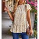 thumbnail image 2 of Floral ruffle manga blusa impresa plisada cuello redondo manga corta blusa para mujer dama verano, 2 of 8