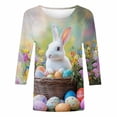 thumbnail image 4 of DHFJKG Easter Bunny T Shirts For Women Spring Summer Top Casual 3/4 Sleeve Crew Neck Rabbit Printed Loose Fit Cute Graphic Tee Festival Stylish Tops, 4 of 5
