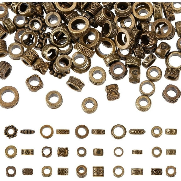 120pcs Tibetan Style Alloy European Beads 15 Styles Large Hole Beads Loose Antique Bronze Spacer Beads Metal Bead Spacers Jewelry Making Hole: 4-7.5mm