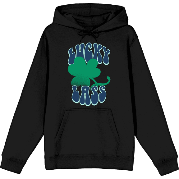 St. Patrick's Day Lucky Lass Adult Black Long Sleeve Hoodie-XXL