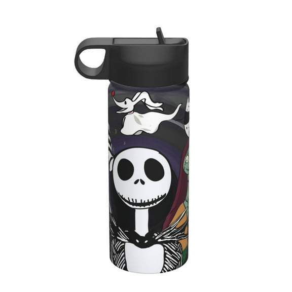 18oz Sports Kids Straw Tumbler,Nightmare Before Christmas Double Wall Durable Tumbler with Silicone Straw Utilizing Leak-Proof Valve, Travel Straw Tumbler