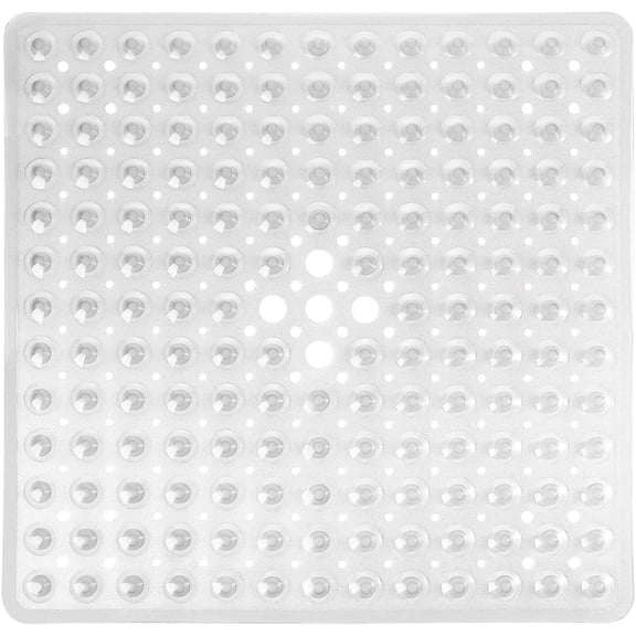 Odies Square Bath Shower Tub Mat for Bathroom, Non Slip Bathtub Mats with Suction Cups, Drain Holes, Machine Washable, 21 x 21 Inches, Clear