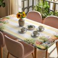 thumbnail image 3 of Spring Flowers Table Cloths for 6 Foot Rectangle Tables, Country Botanical Budding Floral Pot Stripes Patio Waterproof Elastic Fitted Tablecloths, Washable Rectangular Table Cover for Camping, 3 of 8
