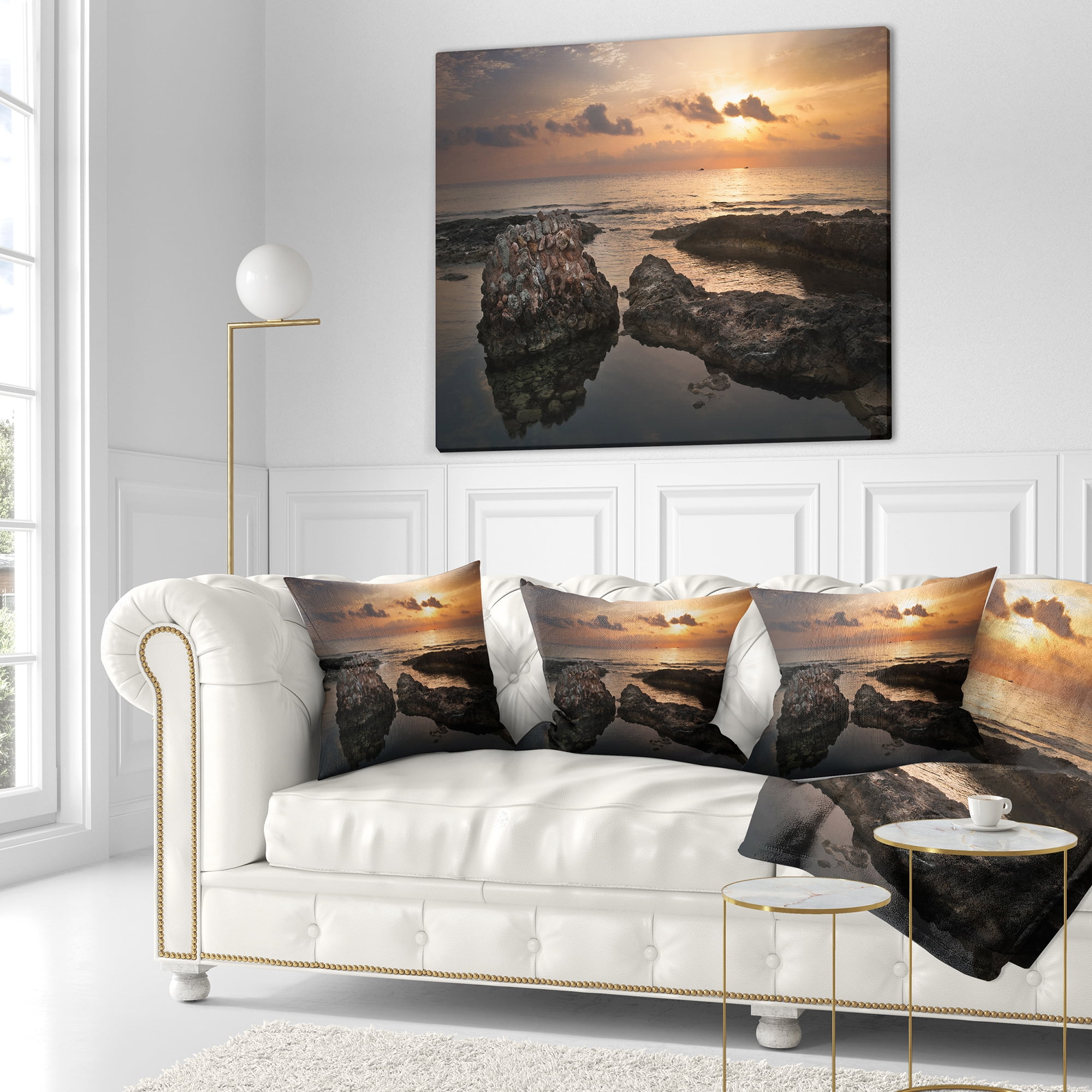 Designart Dark Africa Beach with Ancient Ruins - Oversized Beach Throw Pillow - 16x16