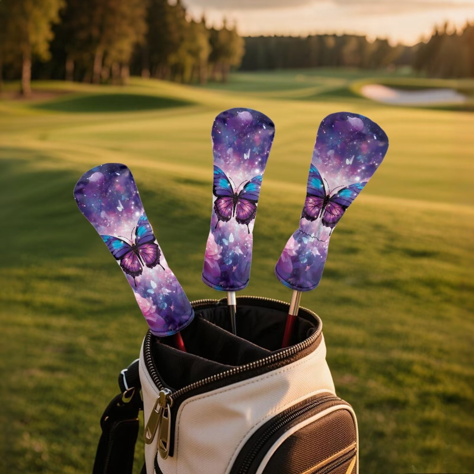 Uorisanigo Golf Headcovers Set for Women Men, 3pcs Golfclub Head Covers - Floral Butterfly Golf Driver Headcover, Fairway Wood Cover, Hybrid Cover - Wrinkle-Resistant PU Leather