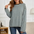 thumbnail image 2 of Womens tshirts long sleeve striped pattern crewneck tee shirts loose fit stylish casual dressy casual business blouse tops, 2 of 4