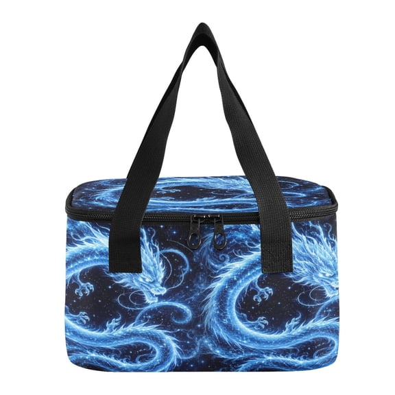 6L Insulated Lunch Bag Square Handheld Cooler Tote Blue Dragon Celestial Design Reusable Thermal Bag with Polyester & Aluminum Lining for Work Picnic Travel