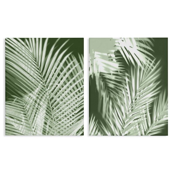 Stupell Industries Blurred Green Palm Fronds Plants & Flowers Painting Wrapped Canvas Art Print Wall Art, 16 x 20, Set of 2