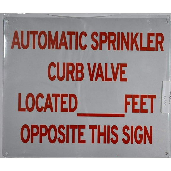 Automatic Sprinkler Curb Valve FEET Opposite This Sign (White, Reflective, Aluminium 10x12)