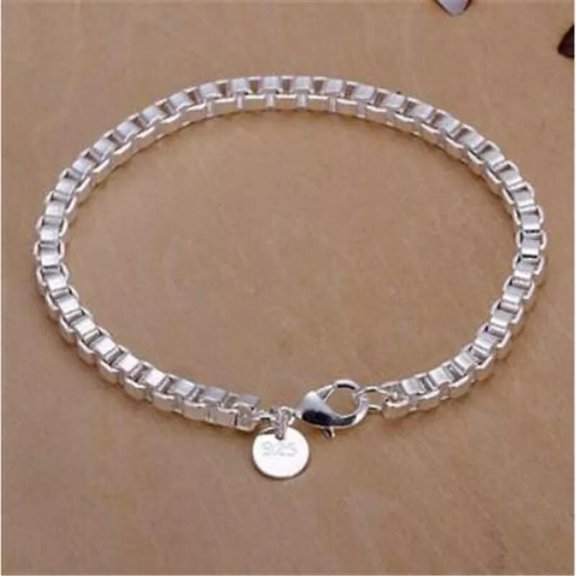 QQTDFG 925 Sterling Silver Box Link Chain Bangle Bracelet For Women -default