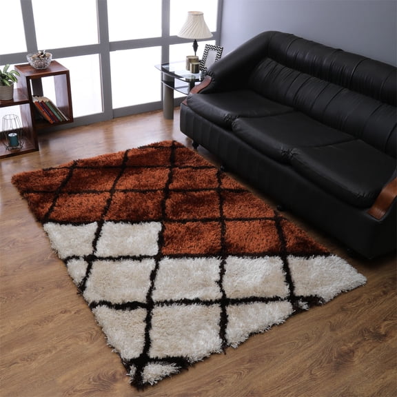 Rugsotic Carpets Hand Tufted Shag Polyester Eco-Friendly 5'x8' Area Rugs Rectangle Purple Beige Geometric Modern High Pile Thick Handmade Anti Skid Indoor Rug for Living Room, Bedroom K00050