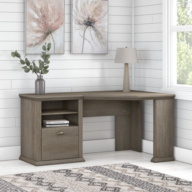 Bush Furniture Yorktown 60W Corner Desk with Storage, Gray