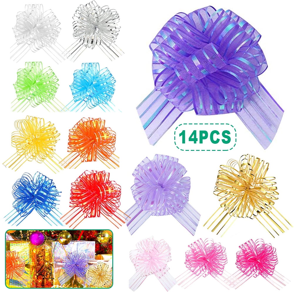 Pull Bow Large Organza Pull Bow Gift Wrapping Pull Bow with Ribbon for Wedding Gift Baskets 6 Inches Diameter Mixed Color, 24 Pieces
