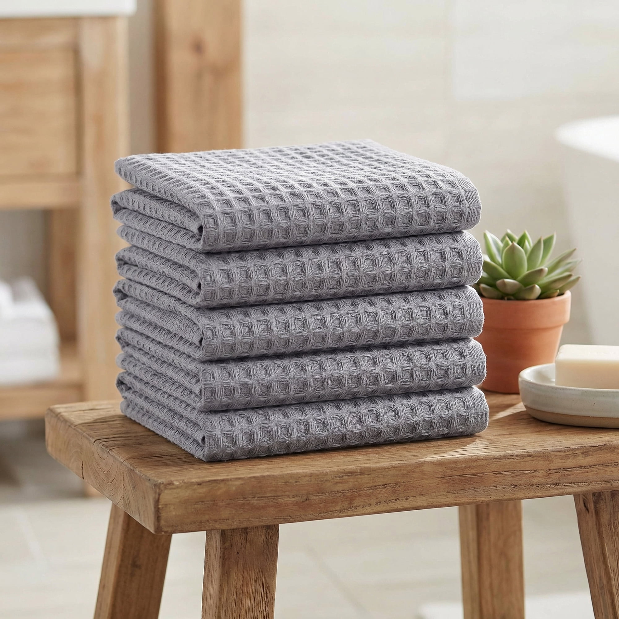 Unique Bargains Cotton Waffle Soft Quick Dry Lint Free Face Cloths 13x13in Brown 6pk