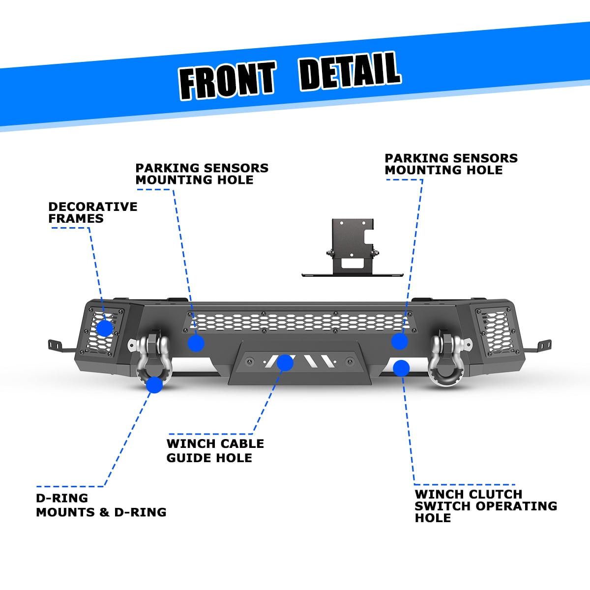 Heavy Duty Steel Front Bumper Fit for 2019 2020 2021 2022 2023 Ford Ranger,Front Bumper with ACC Module Relocation Bracket,Black Powder Coated